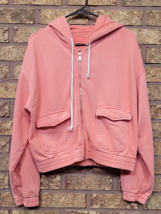 aerie Tops - Aerie Coral Pink Oversized Zip Up Hoodie Cropped Front Pocket Sweatshirt Medium